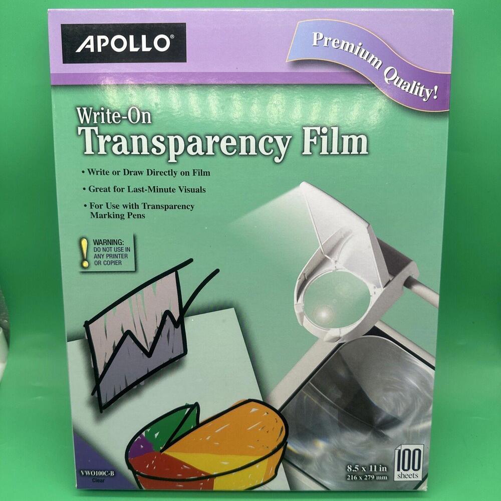 Apollo Write On Transparency Film 100 Sheets 8.5x11in VWO100C-B Clear Brand New